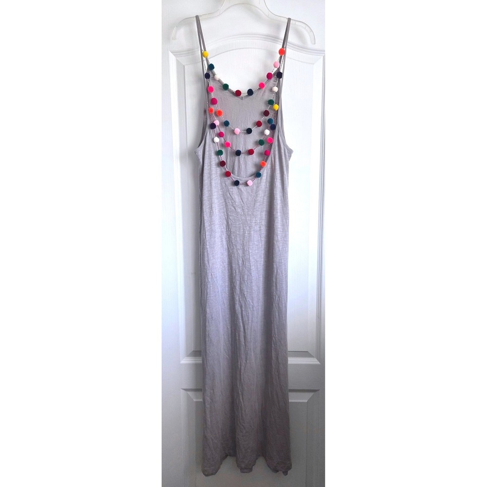 Revolve Pitusa Pom Pom Necklace Maxi Dress Gray Pima Cotton Cover Up‎ Sz M